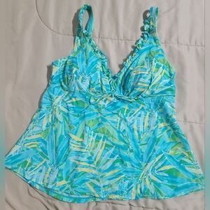 Kim Rogers Blue Green & Yellow Leaf Print Tankini Top - Size 18W